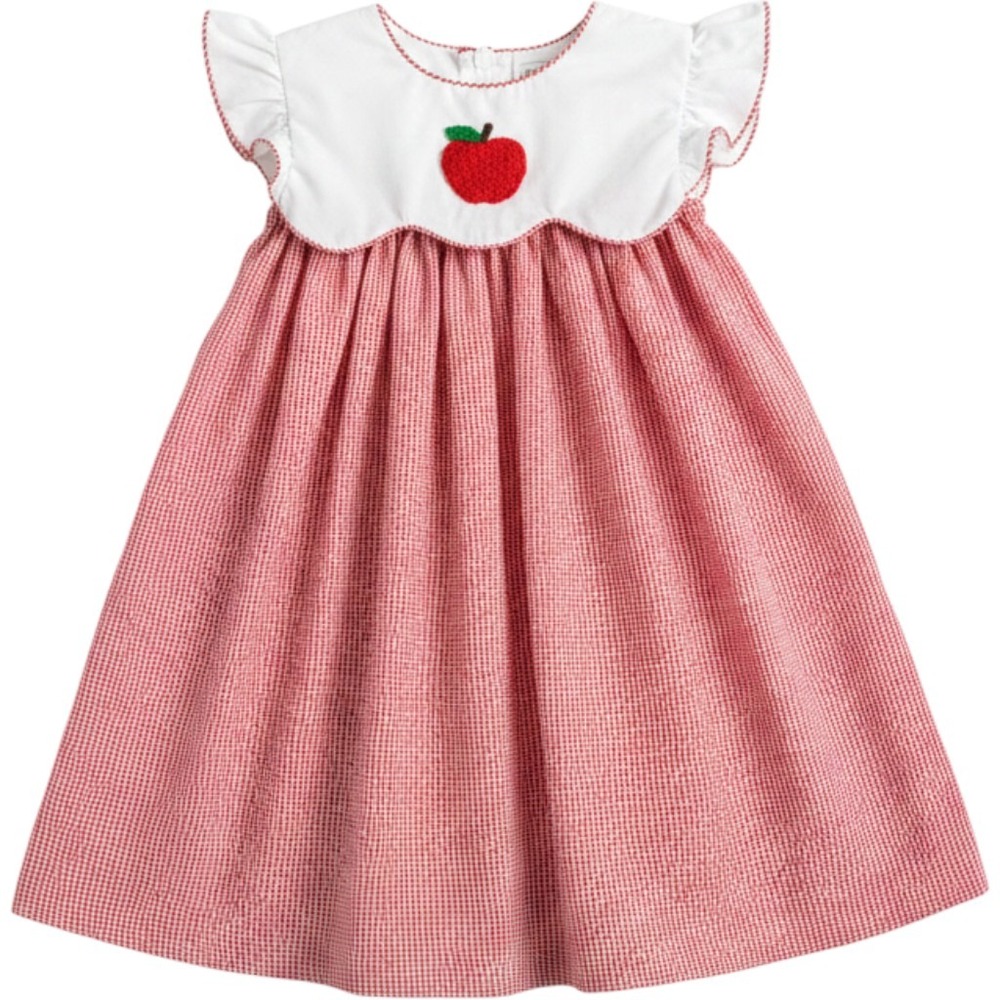 The Bella Bean Gingham Dress Girls 6 Red Apple Flutter Sleeve Bow School Party